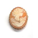 9ct gold vintage diamond set cameo pendant brooch (4.9g)