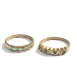2 x 9ct gold diamond & emerald half eternity rings (4.3g)