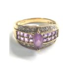 9ct gold vintage diamond & amethyst ring (4g)