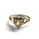 9ct two tone gold diamond & citrine heart ring (1.9g)