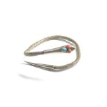 Antique silver turquoise & coral snake bangle