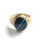 9ct gold vintage onyx & turquoise stripes signet ring (2.2g)