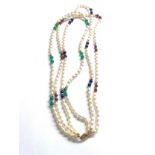 9ct gold cultured pearl necklace & gemstone necklace with garnet, lapis, chrysoprase (26.7g)
