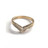 9ct gold vintage diamond wishbone ring (1.6g)
