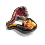 Antique cased silver & amber Meerschaum negress pipe