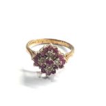 9ct gold vintage ruby & diamond cluster ring (3g)