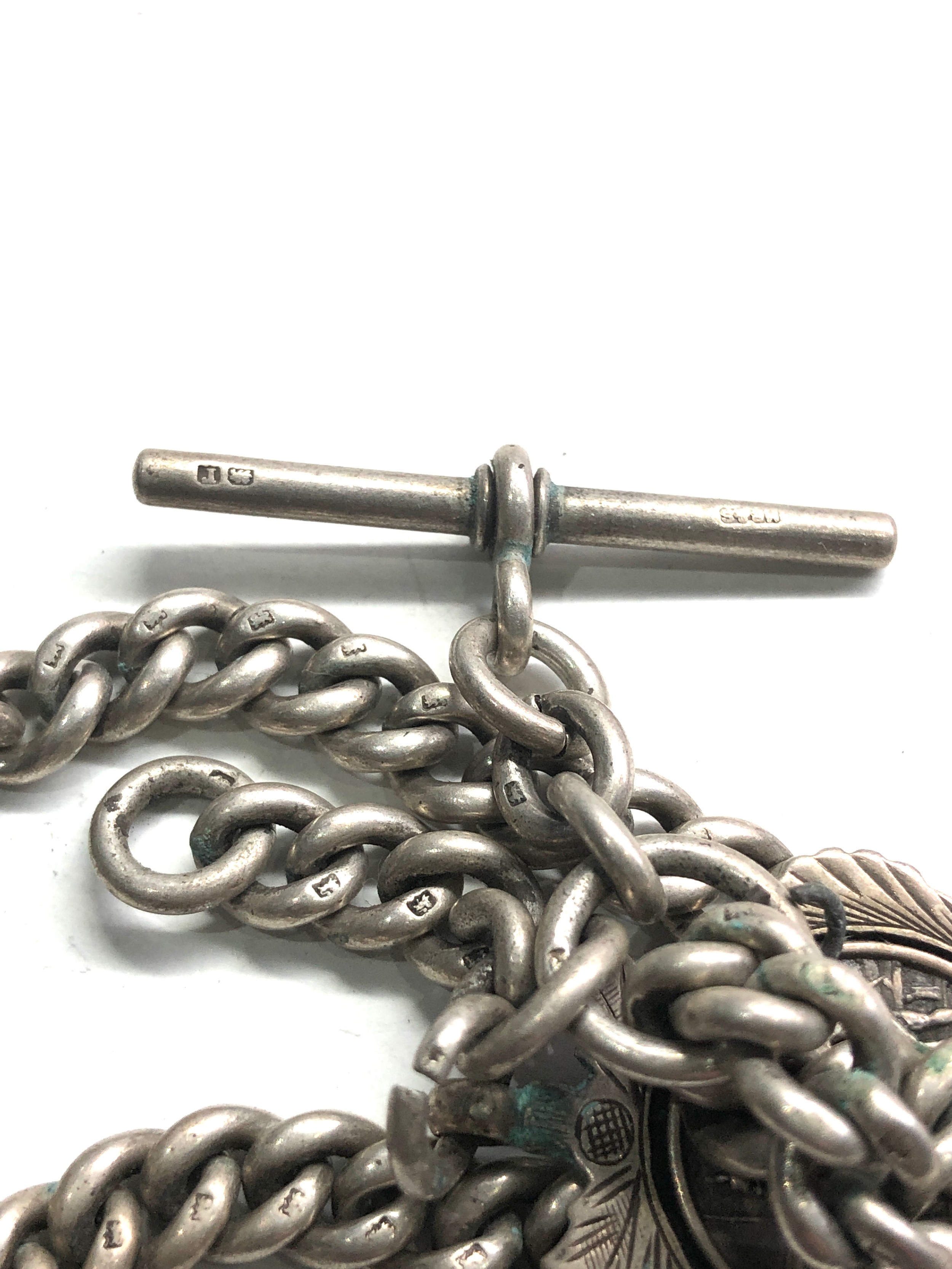 Antique silver double albert watch chain 64g - Image 3 of 4