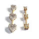 2 x 9ct gold diamond set bar drop pendants (2.1g)