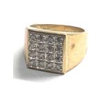 9ct gold diamond cluster square pave setting signet ring (9g) 0.50ct