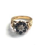 9ct gold vintage diamond & sapphire dress ring (5g)