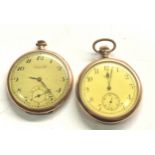 2 gold plated open face pocket watches waltham & sackville