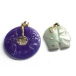 2 x 9ct gold jade oriental good luck pendants i (16.2g)