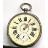 Antique painted dial silver pocket watch scenic engraved back cover
