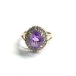 9ct gold amethyst & diamond ring weight 3.3g