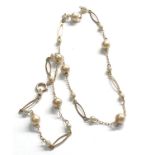 9ct gold antique faux pearl link chain necklace (2.8g)