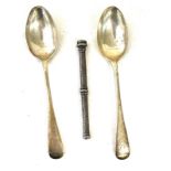 Pair silver hallmarked teaspoons, silver propelling pencil in need of repair