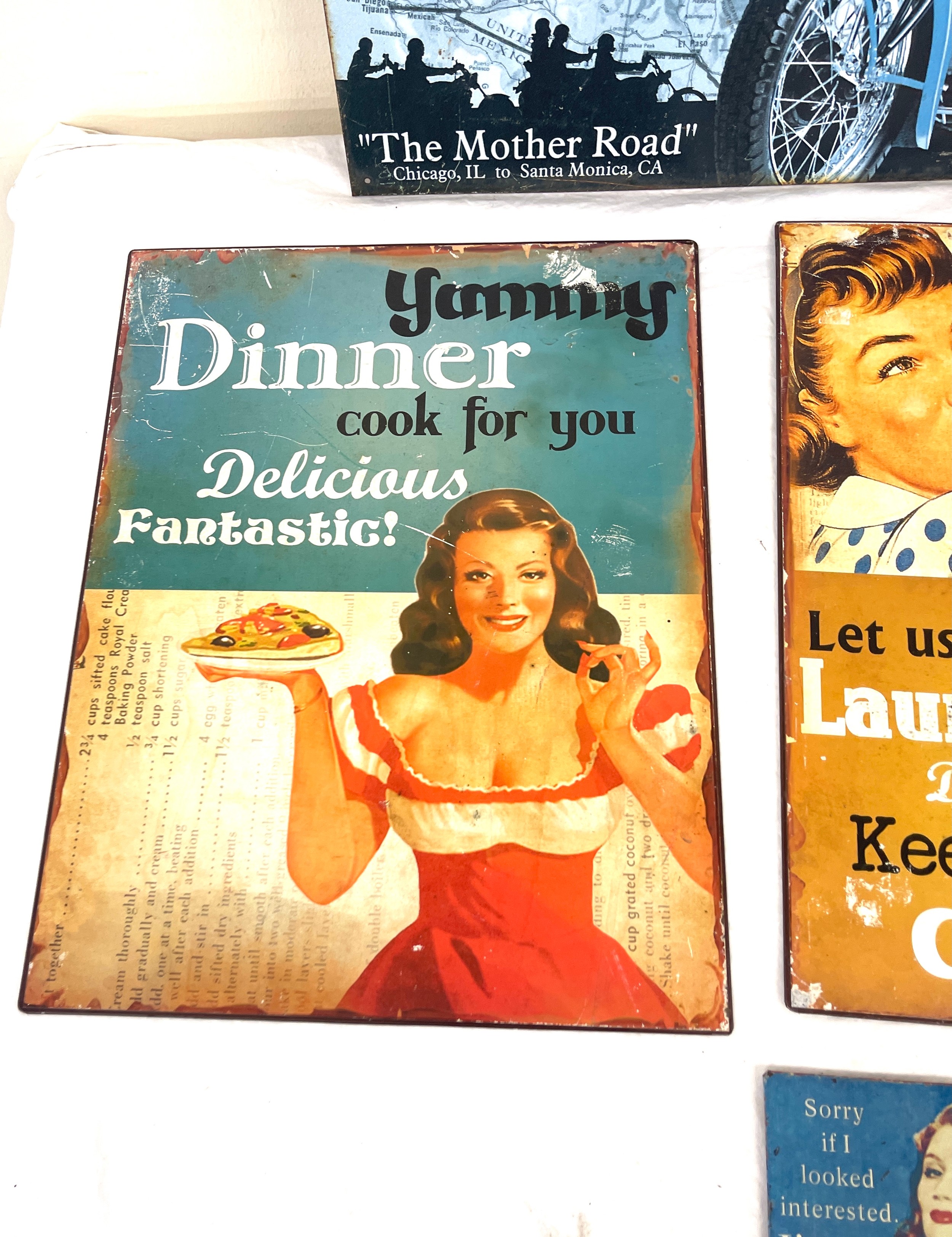 Selection of metal advertising signs to include Laundry, Route 66 Jammys dinner, largest measures: - Image 3 of 4