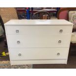 3 Drawer white chest of draws measures approx 27" tall 38" wide 16.5" deep