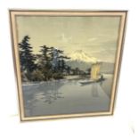 Large vintage framed vintage woven silk picture, approximate measurements: Height 26 inches, Width