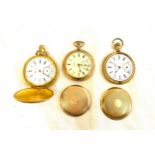 Selection of 3 gold toned pocket watches - untested both have damage