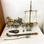 Selection of brassware includes scales etc