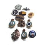 Selection of vintage enamel badges includes nazi badge butlins royal air force railway etc