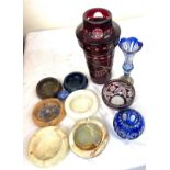 Selection coloured glassware, selection onyx ashtrays, all in good overall condition, largest