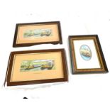 3 framed Woven pictures of boats measure approx 13" by 8.5"