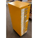 Metal 15 Drawer Bisley cabinet, approximate height 37 inches, Width 11 inches, Depth 16 inches