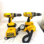 Selection of Dewalt drills, working order, 2 drills 1 charger 1 bendy lamp