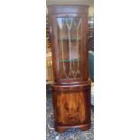 Mahogany corner cabinet measures approx 71.5" tall 24" wide 17" depth