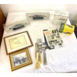 Selection of miscellaneous includes framed prints, viners cutlery, boxed aston martin