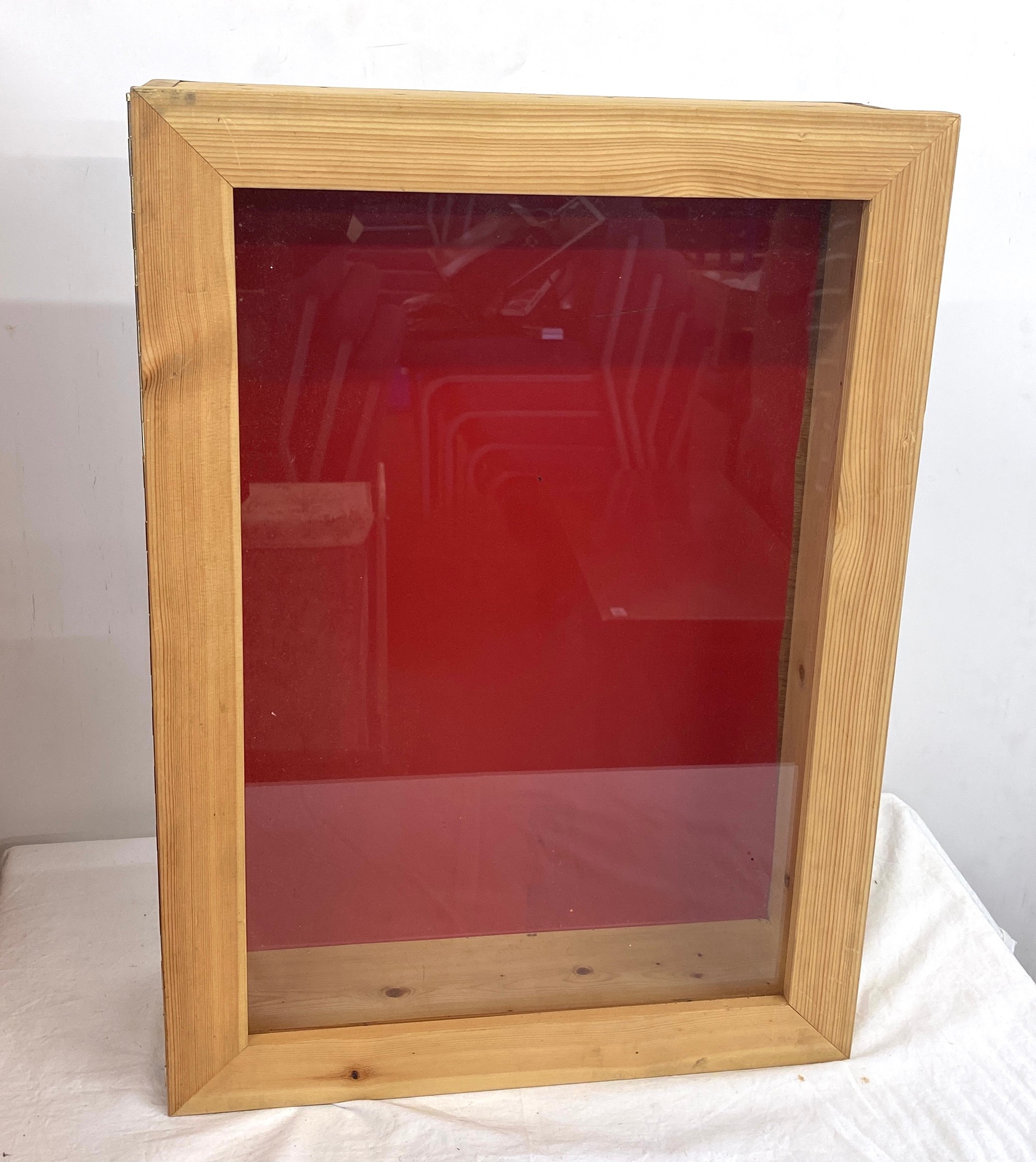 Wooden display case measures approx 17.5" wide 24.5" tall 6" depth