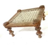 Antique bobbin leg string top stool, approximate measurements: Height 8 inches, 15 inches square