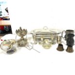 Selection of silver plated ware includes candle sticks etc