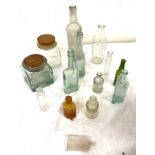 Selection of vintage glass medicine bottles/ jars includes record and minton etc