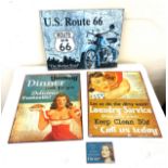Selection of metal advertising signs to include Laundry, Route 66 Jammys dinner, largest measures: