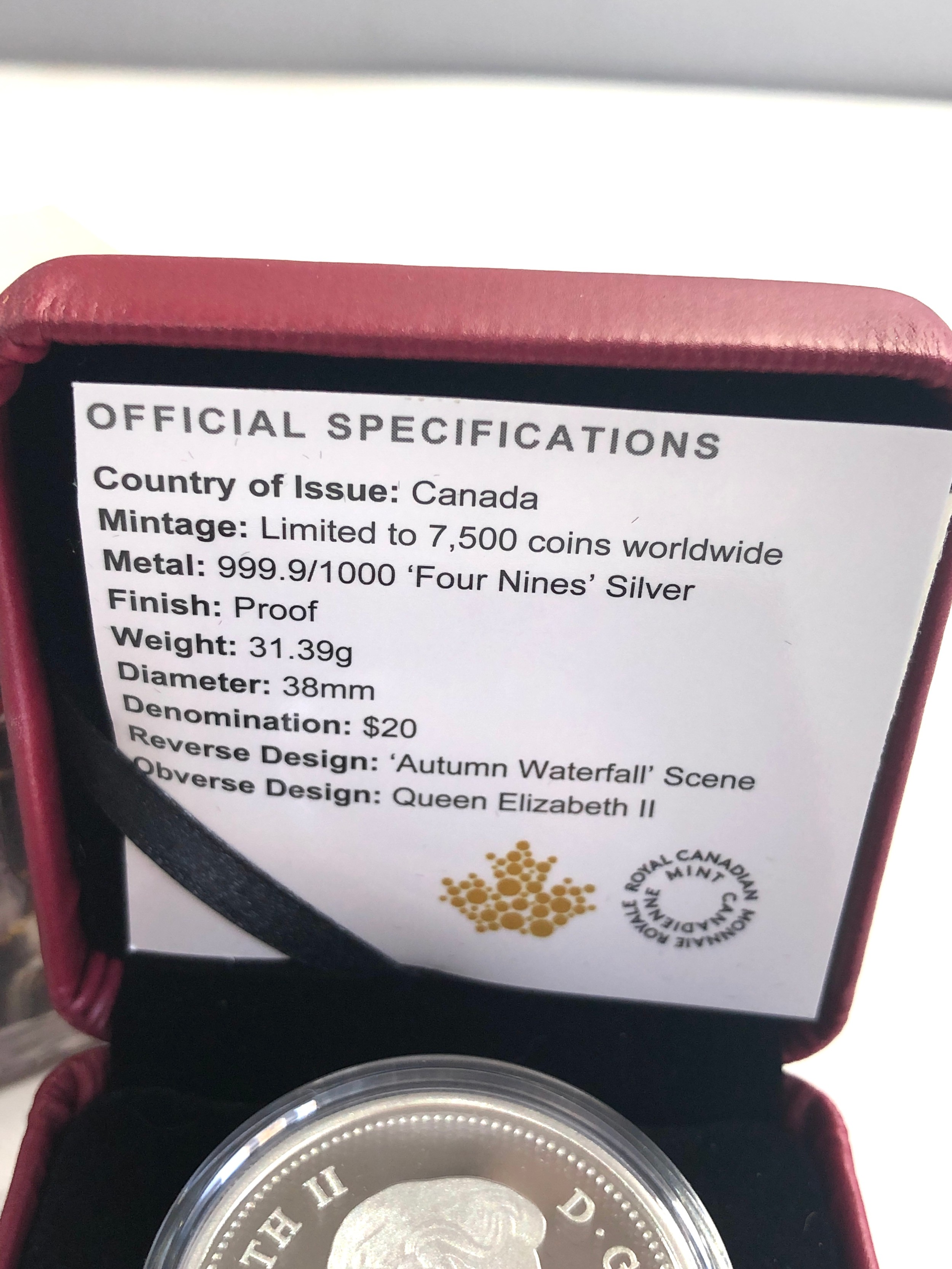Boxed silver proof limited edition 999. 2014 silver coin cascades of autumn - Image 5 of 5