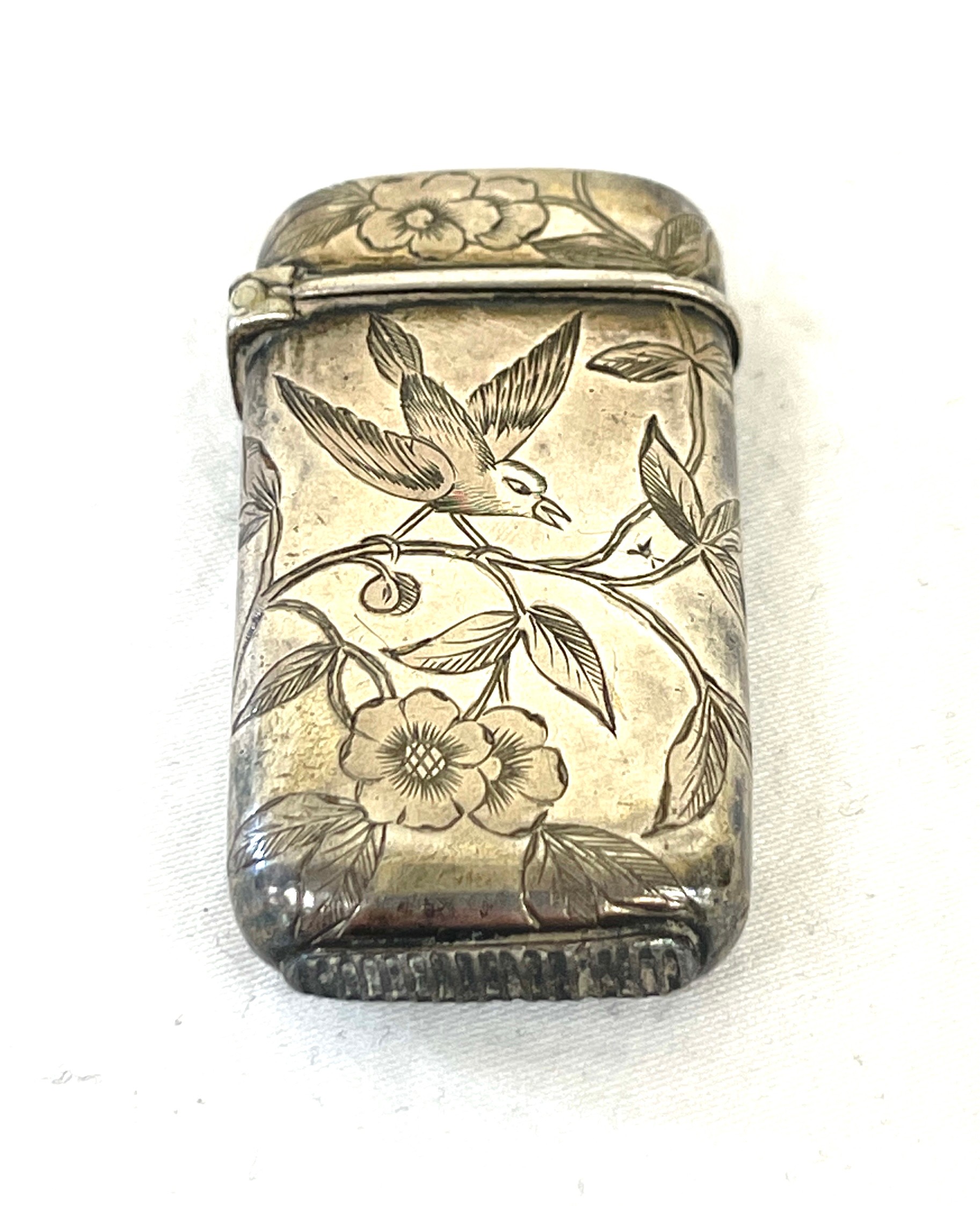 Small ornate hallmarked silver vesta match holder / striker, approxiamte height 4.5cm, approximate - Image 2 of 5