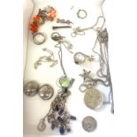 Selection of silver hallmarked jewellery to include Kit Heath brooch, necklaces etc, approximate