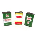 3 Vintage branded oil cans includes Filtrate and Castrol