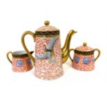 Chinese design coffee pot, sugar and milk jug, stamped to base