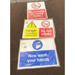 Selection of 3 Warning/ Health and Safety signs, largest measures approx 32" by 24"