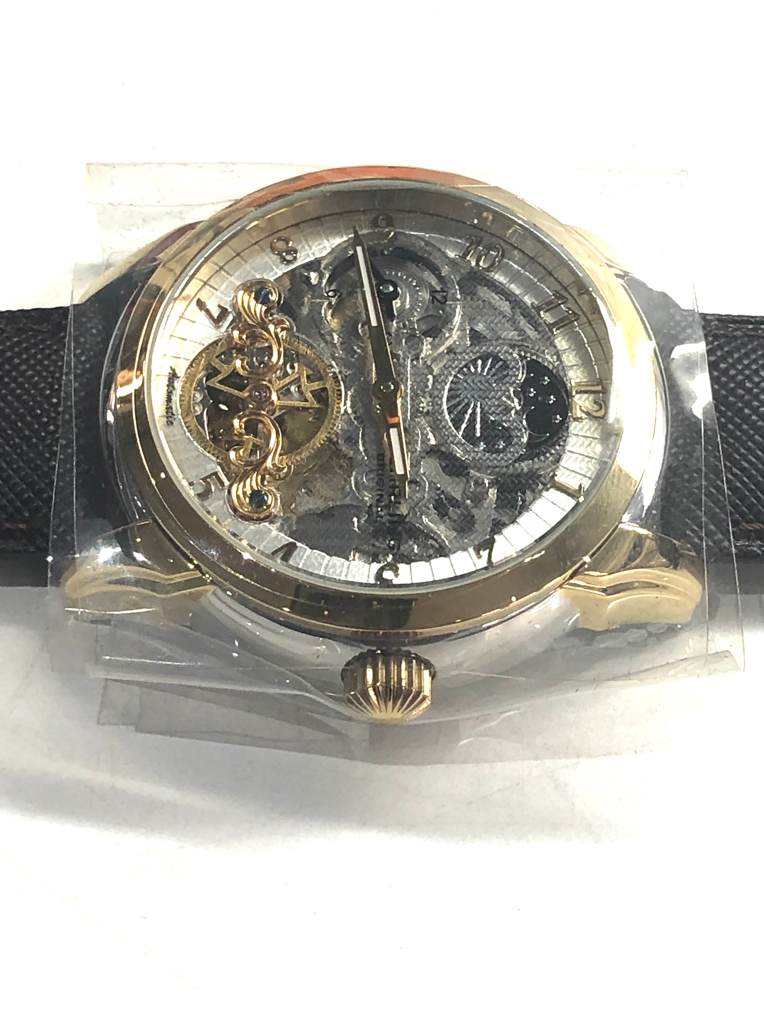 As new gents stuhrling wristwatch watch automatic open heart dual time movement boxed with booklets - Image 3 of 8