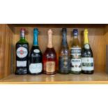 Selection of assorted alcohol includes martini, wine etc