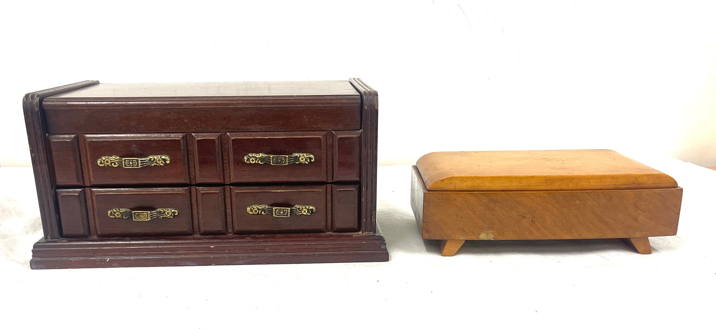 2 Wooden jewellery boxes , one musical