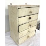 Antique painted small 5 drawer tool chest, approximate measurements Height 19 inches, Width 14