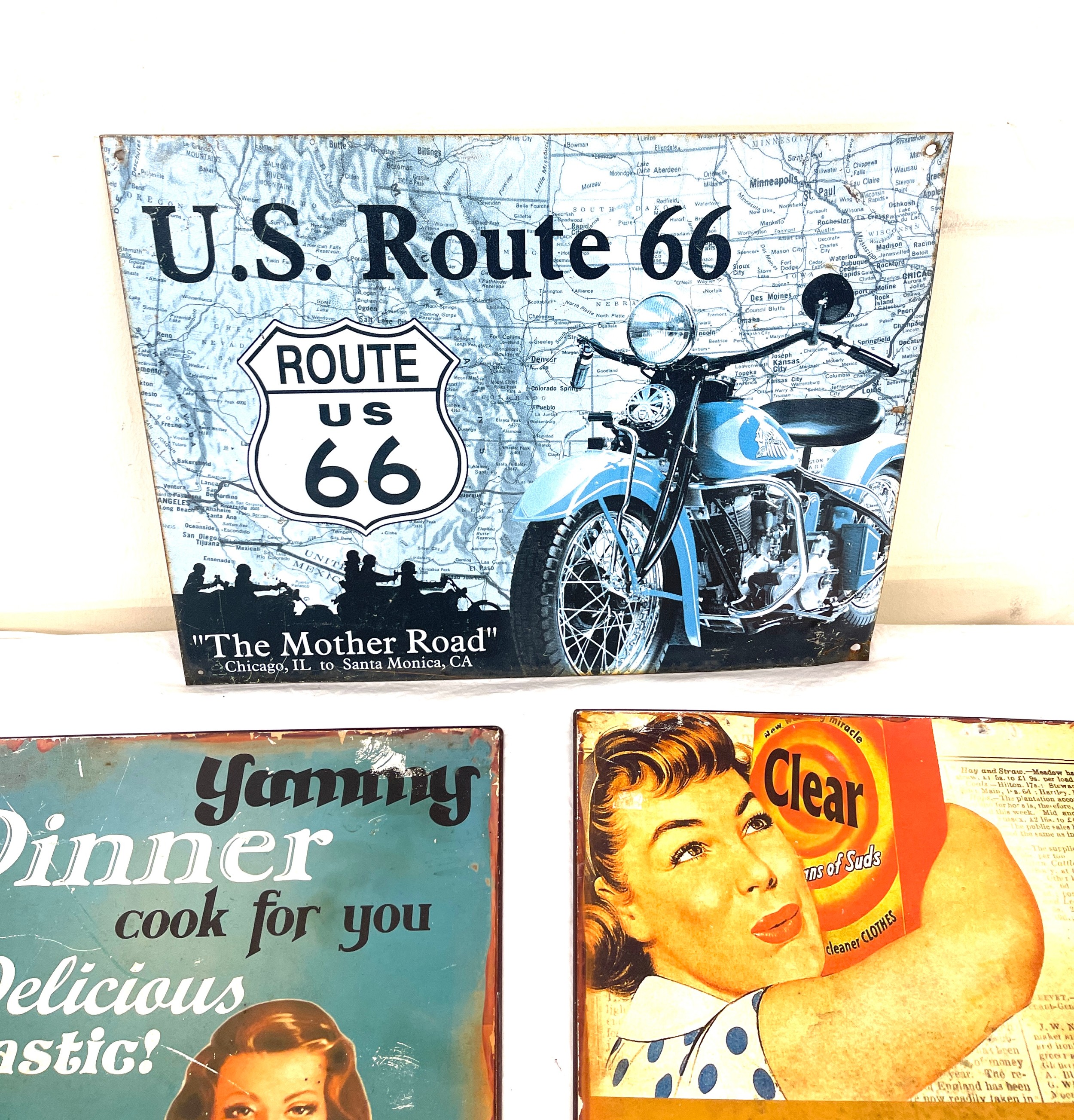 Selection of metal advertising signs to include Laundry, Route 66 Jammys dinner, largest measures: - Image 2 of 4