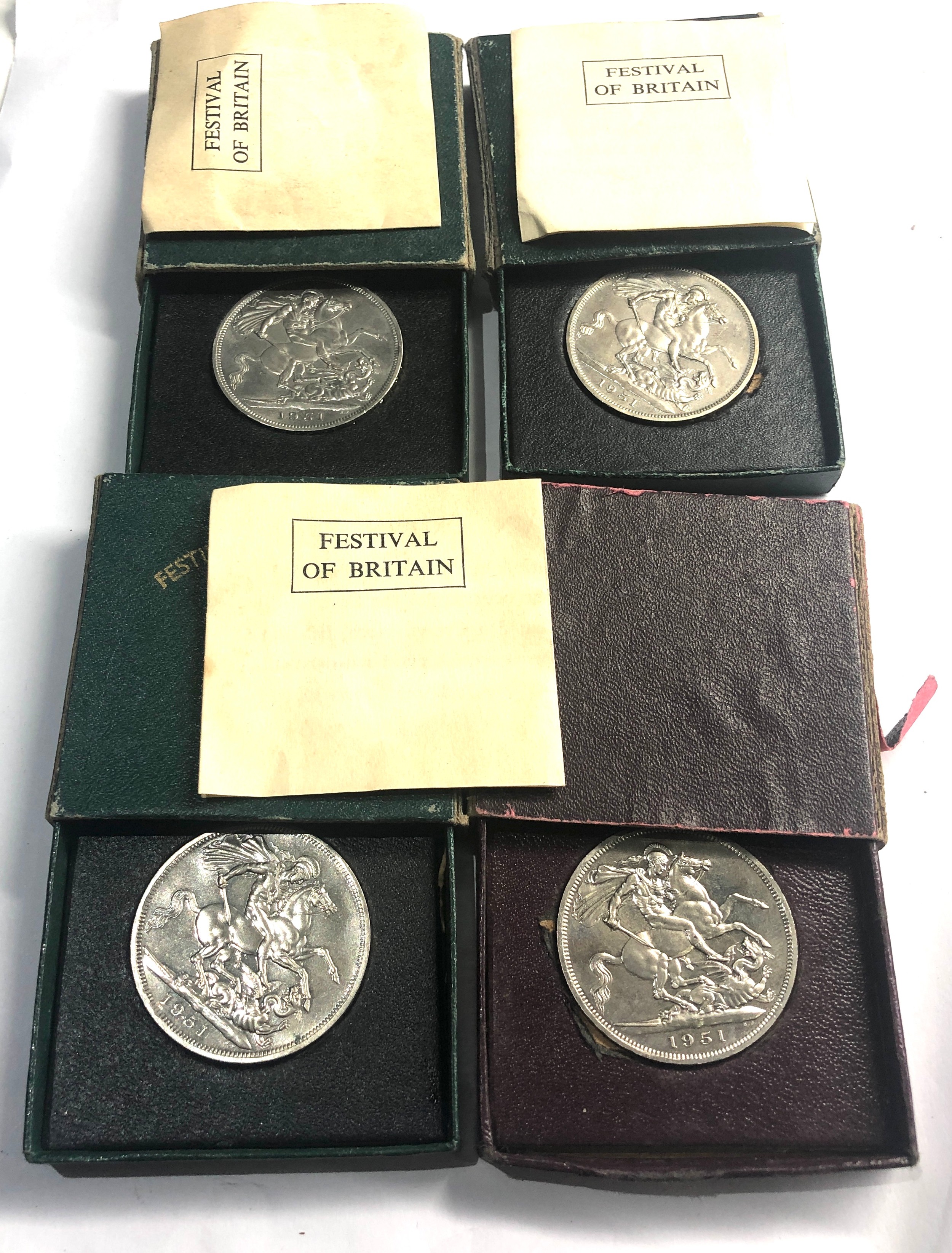 4 Boxed 1951 King George VI five shilling coins festival of britain