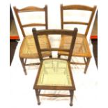 Period oak hall chair, 3 antique bedroom chairs